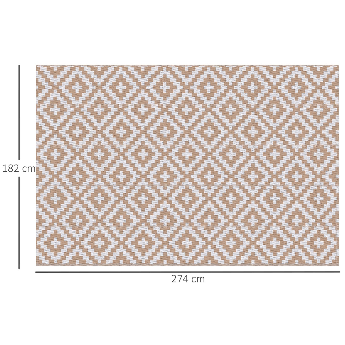 274 x 182 cm Reversible Outdoor RV Rug Floor Mat, Coffee and White