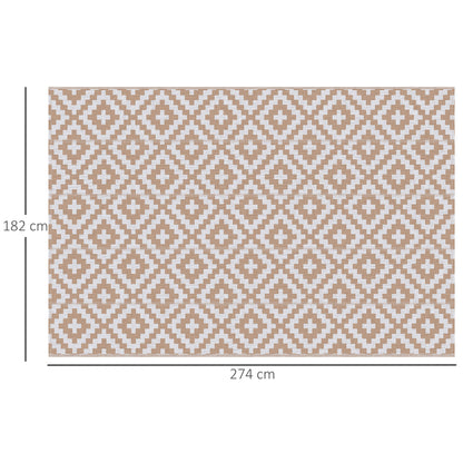 274 x 182 cm Reversible Outdoor RV Rug Floor Mat, Coffee and White