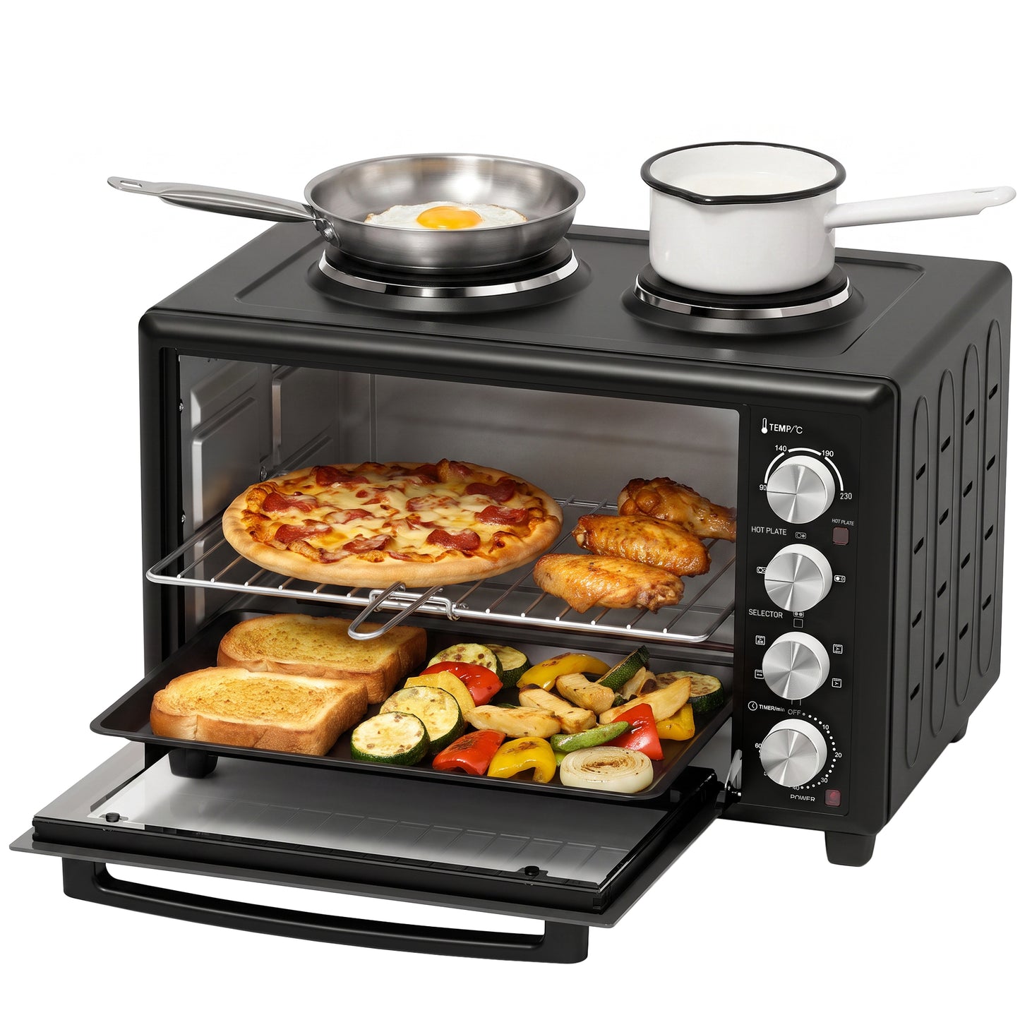 36L Mini Oven with Dual Hot Plates, Electric Countertop Cooker