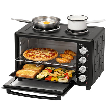 36L Mini Oven with Dual Hot Plates, Electric Countertop Cooker