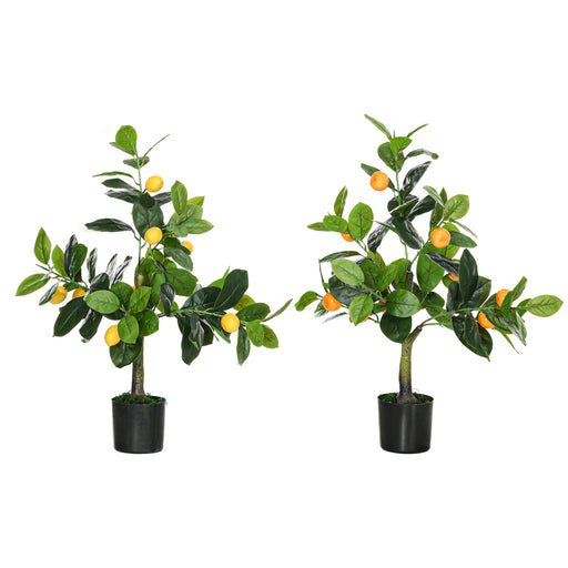 Set of 2 Artificial Plants, Lemon and Orange Tree with Pot, for Home Indoor Outdoor Decor, 60cm