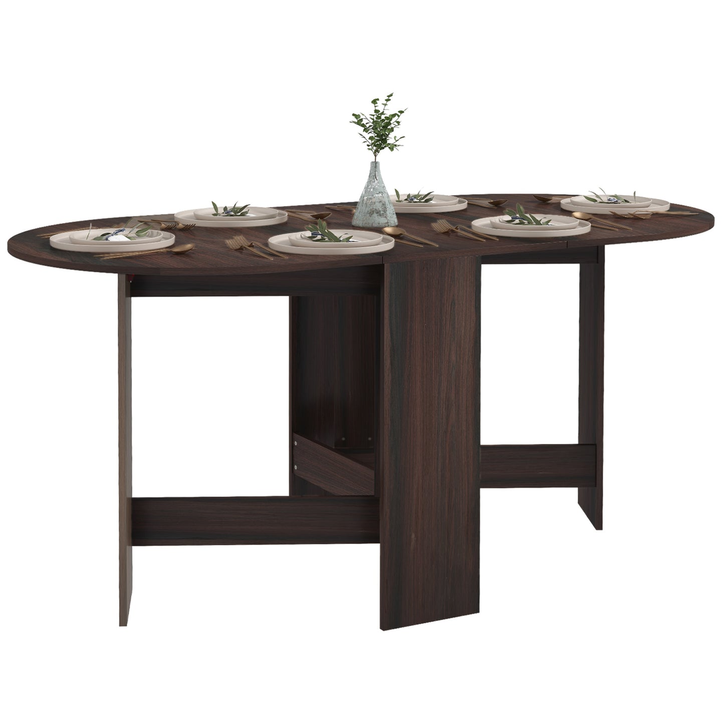Oval Kitchen Table for Dining Room, Small Space Chocolate Wood Effect
