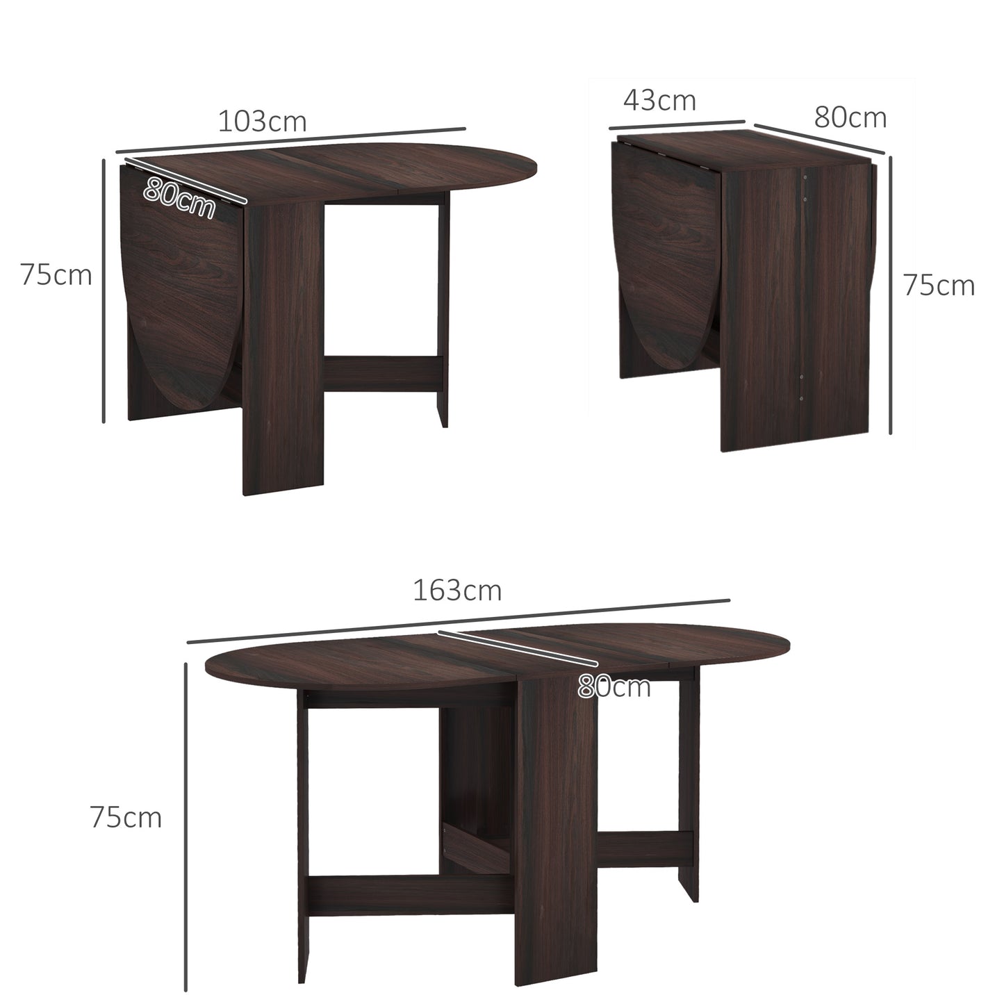 Oval Kitchen Table for Dining Room, Small Space Chocolate Wood Effect