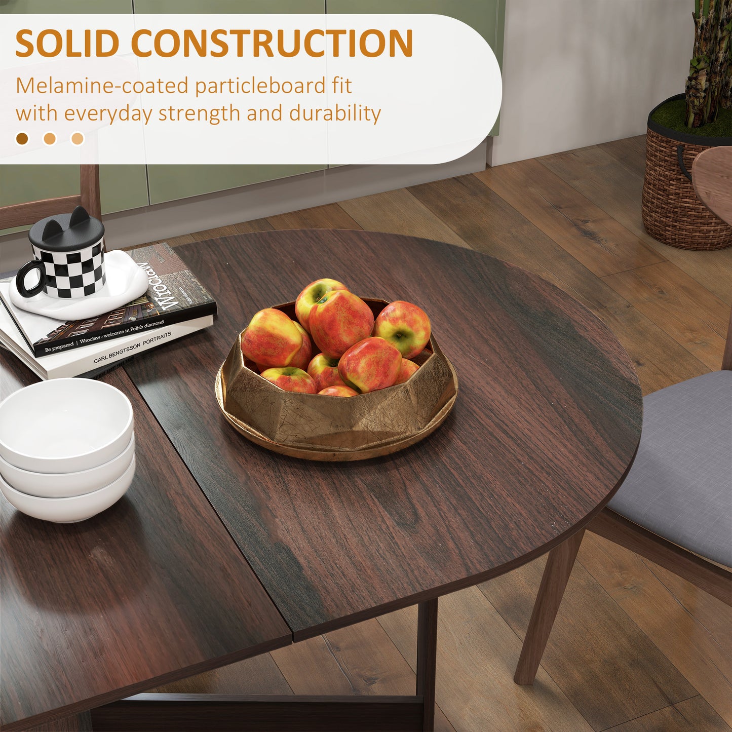 Oval Kitchen Table for Dining Room, Small Space Chocolate Wood Effect
