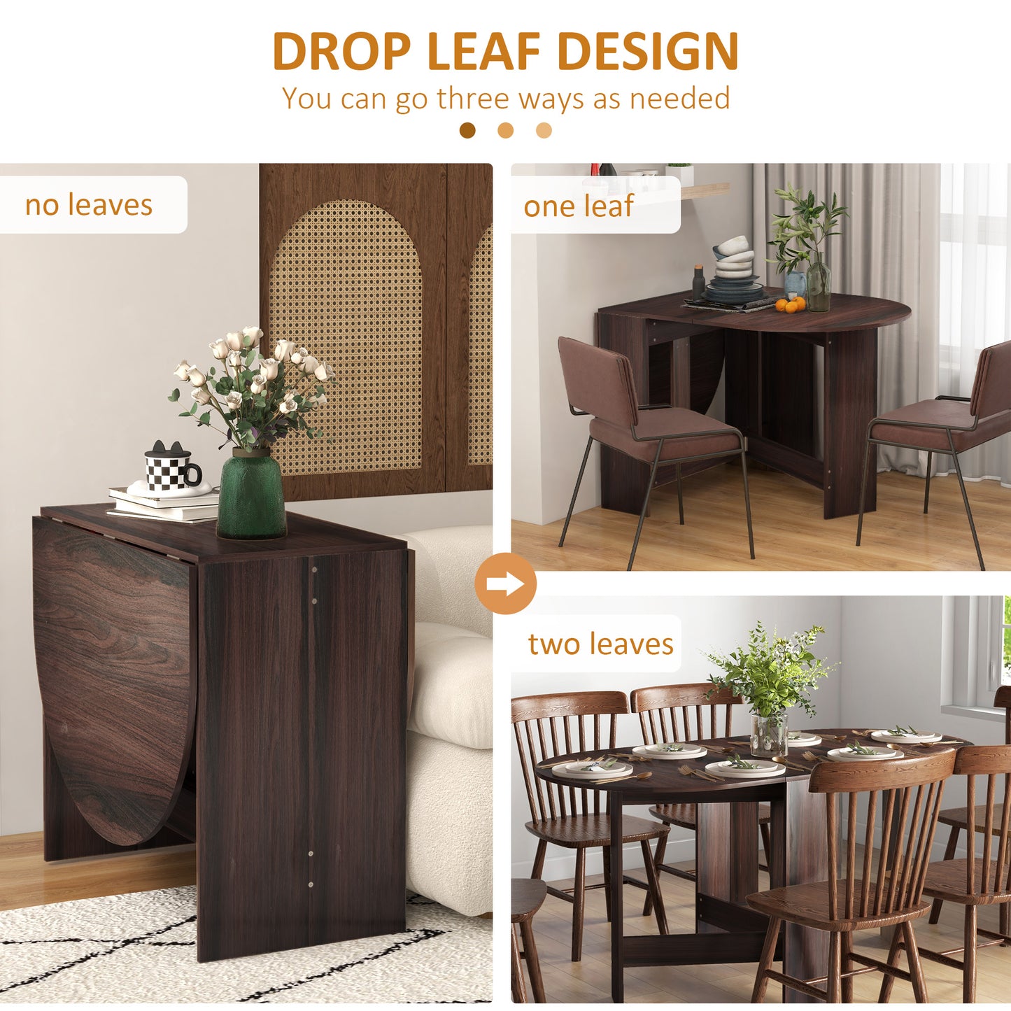 Oval Kitchen Table for Dining Room, Small Space Chocolate Wood Effect