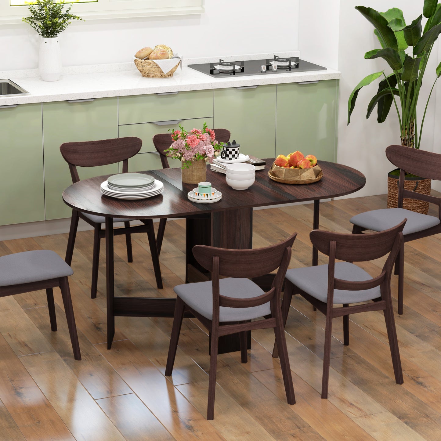 Oval Kitchen Table for Dining Room, Small Space Chocolate Wood Effect