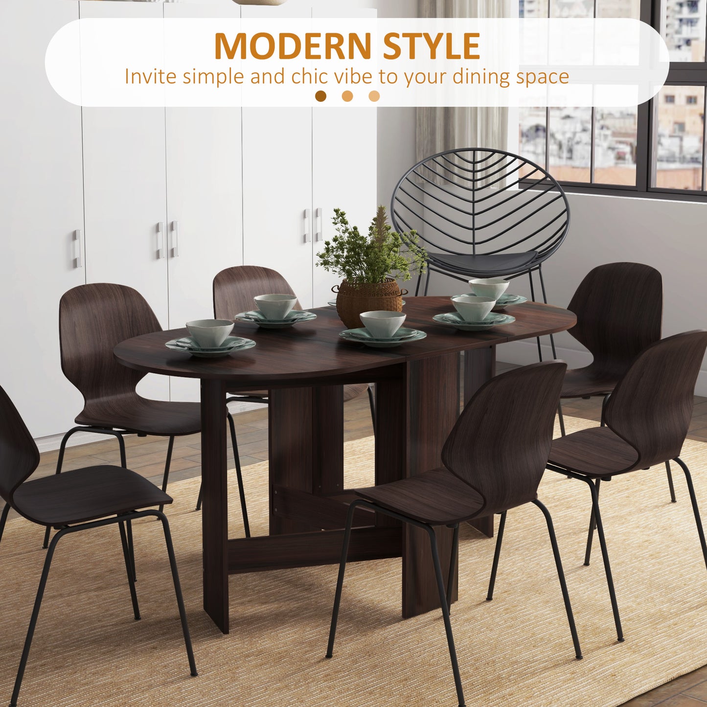 Oval Kitchen Table for Dining Room, Small Space Chocolate Wood Effect