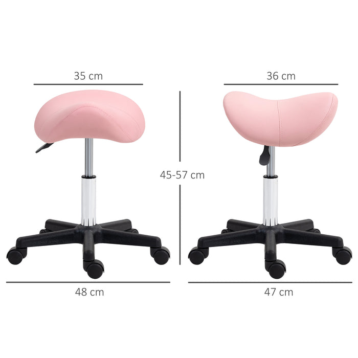 Saddle Stool Adjustable Rolling Salon Chair for Massage Spa Beauty Pink