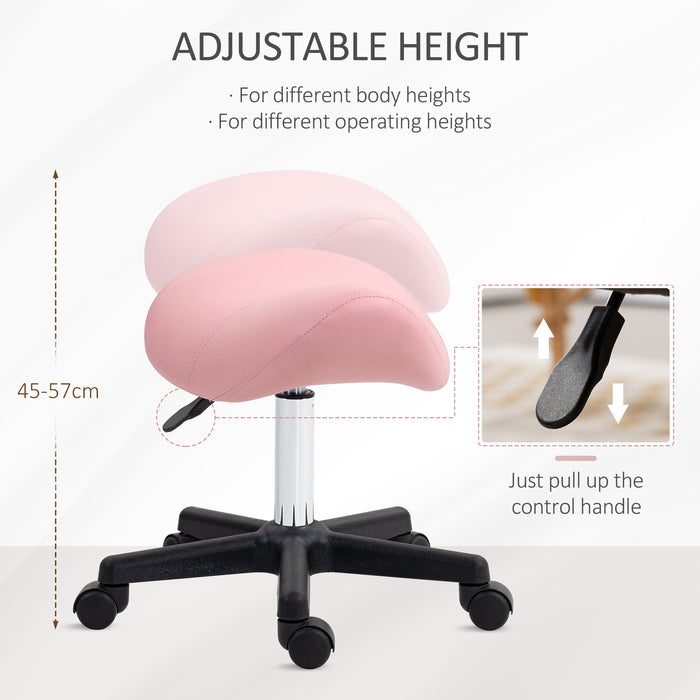 Saddle Stool Adjustable Rolling Salon Chair for Massage Spa Beauty Pink