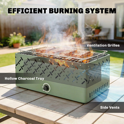 Portable Charcoal BBQ Grill with Built-in Fan, Light Green