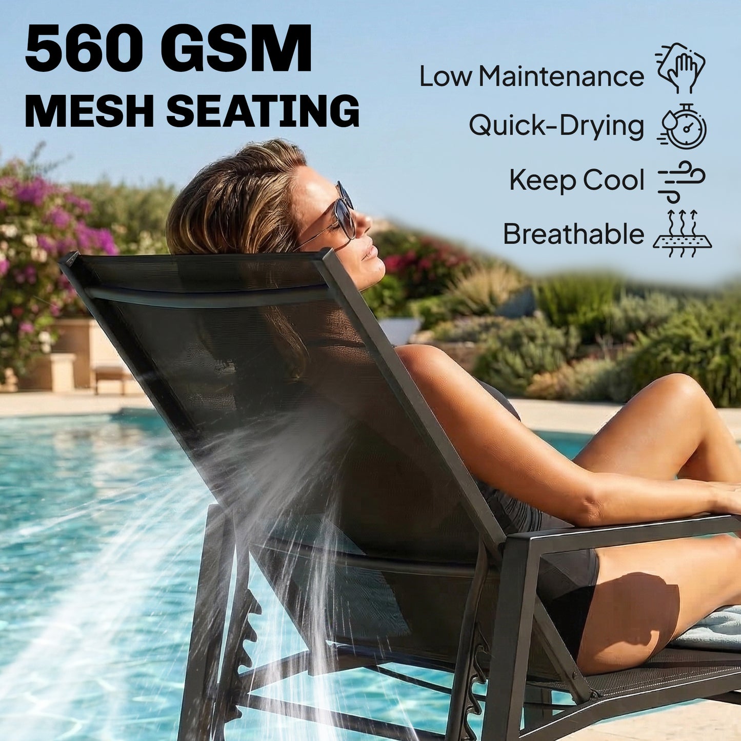 Sun Lounger w/ Retractable Footrest, 5-Position Adjustable
