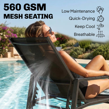 Sun Lounger w/ Retractable Footrest, 5-Position Adjustable