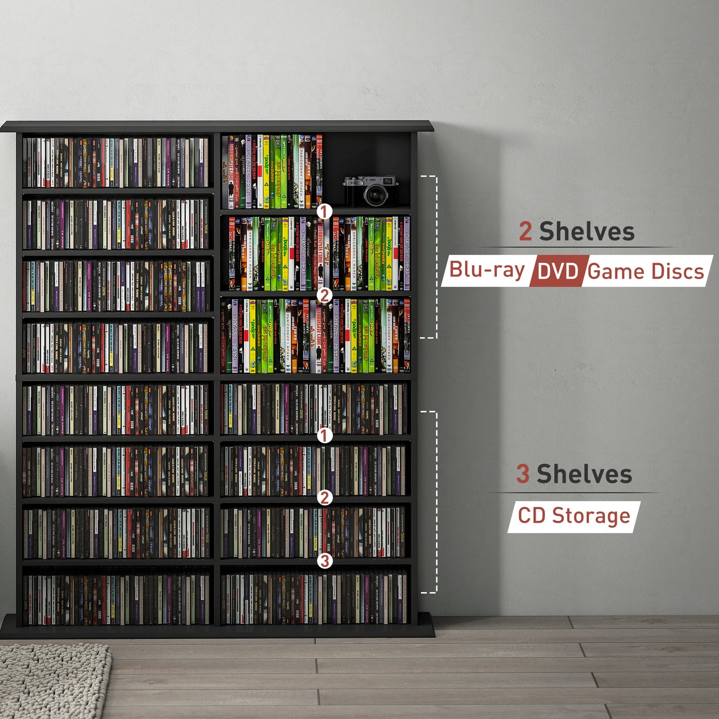 CD Storage Unit DVD Tower Blu-ray Storage Shelf for Office, Black