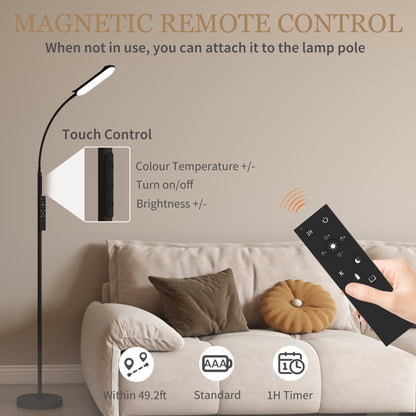 LED Floor Lamp for Living Room with Magnetic Remote Control, Black