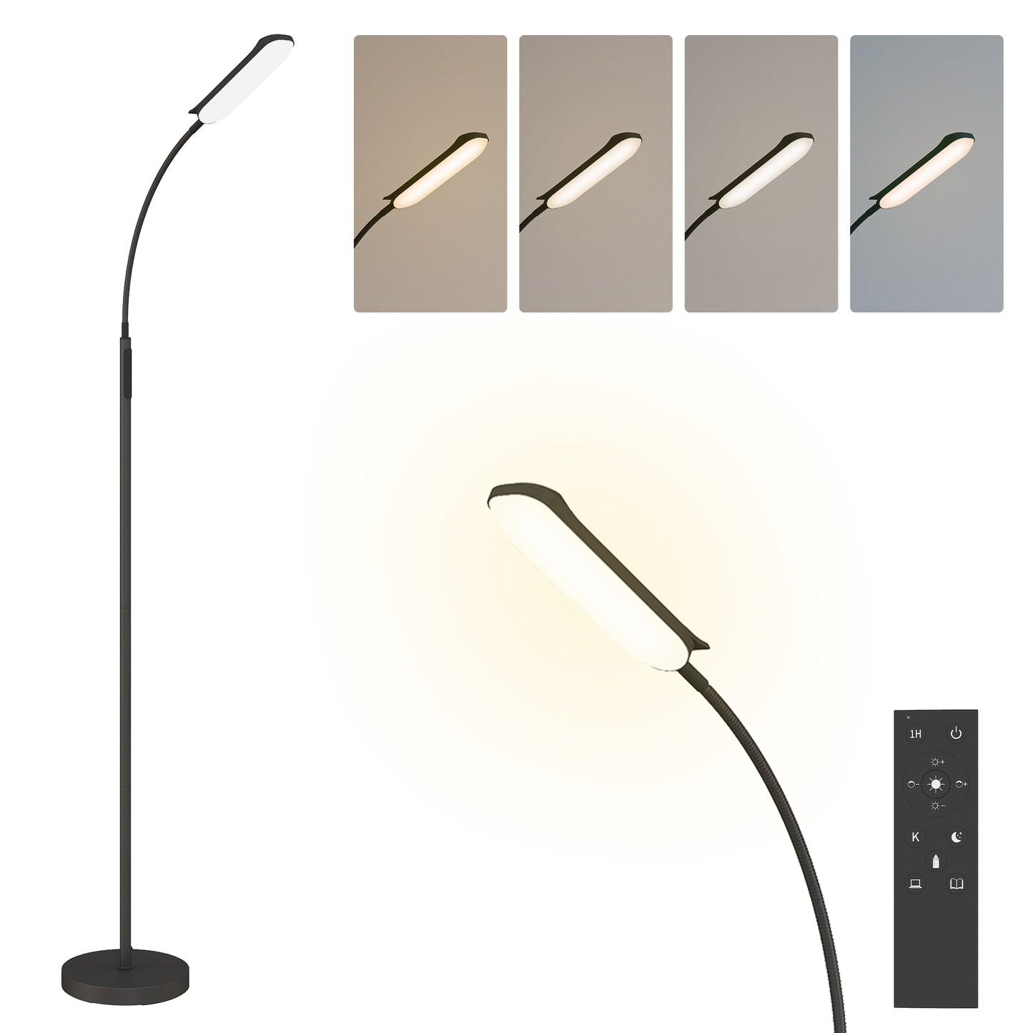 LED Floor Lamp for Living Room with Magnetic Remote Control, Black