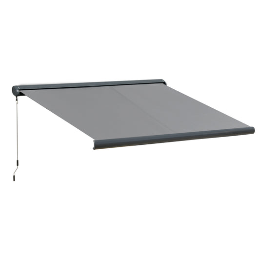 3.5x3m LED Light Cassette Electric/Manual Awning Window Sun Shade Grey