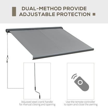 3.5x3m LED Light Cassette Electric/Manual Awning Window Sun Shade Grey
