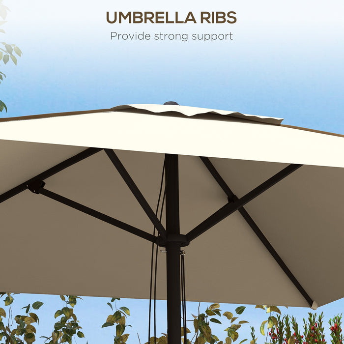 Patio Parasol Umbrella with Vent, Garden Market Table Umbrella Sun Shade Canopy with Piping Side, Beige