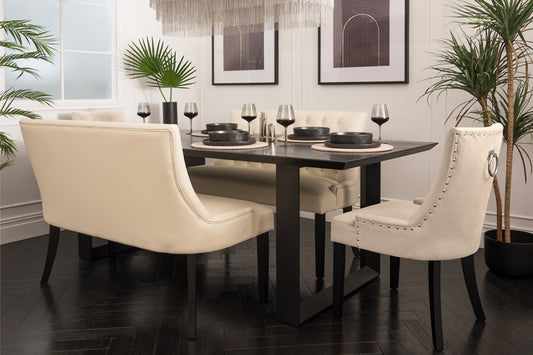Torino Bench – Cream Faux Leather – Black Legs
