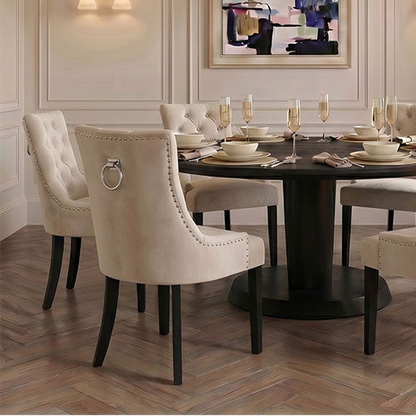 Torino Quilted Dining Chair with Chrome Ring Handle - Chalk & Black
