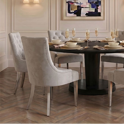 Torino Tufted Dining Chair with Stainless Steel Legs - Dove Grey & Silver Tone