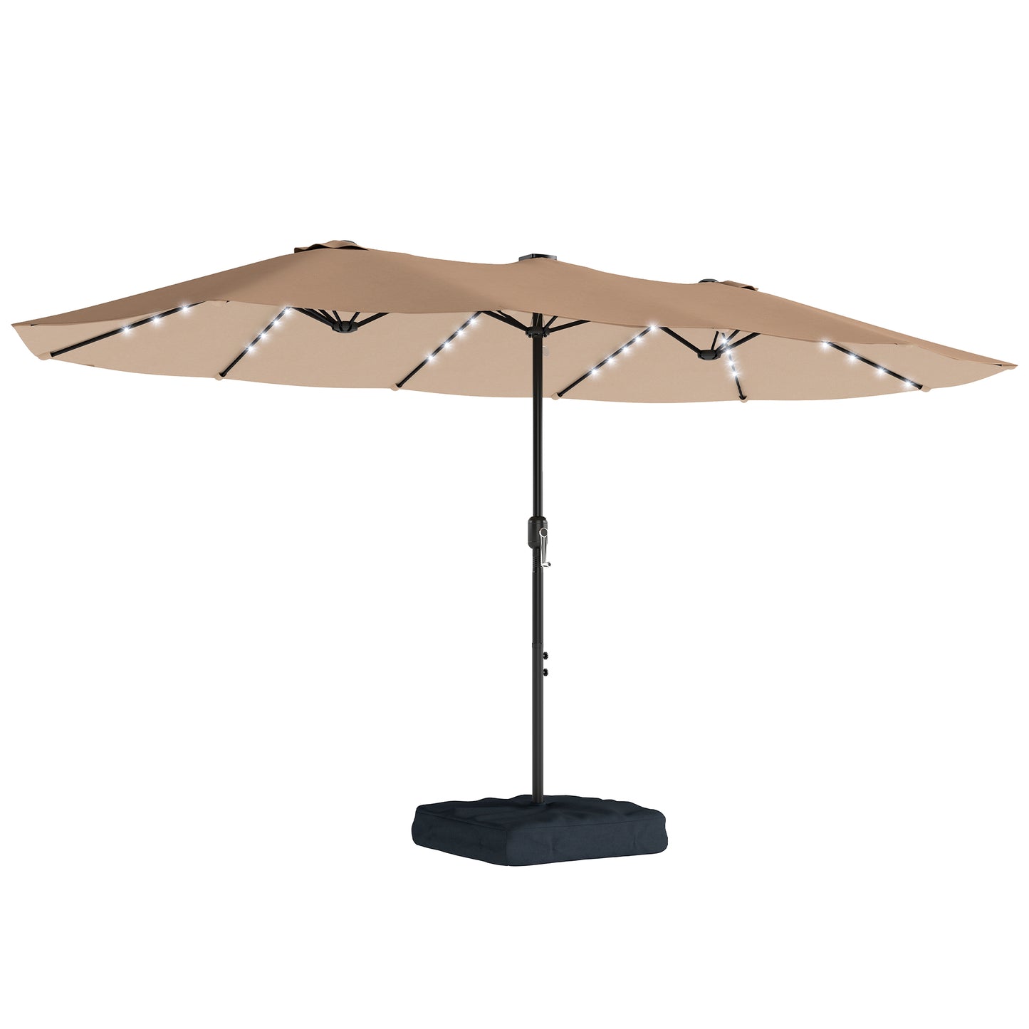 Double Sided Garden Parasol w/ 60 Solar LED Lights 4.5m, Khaki