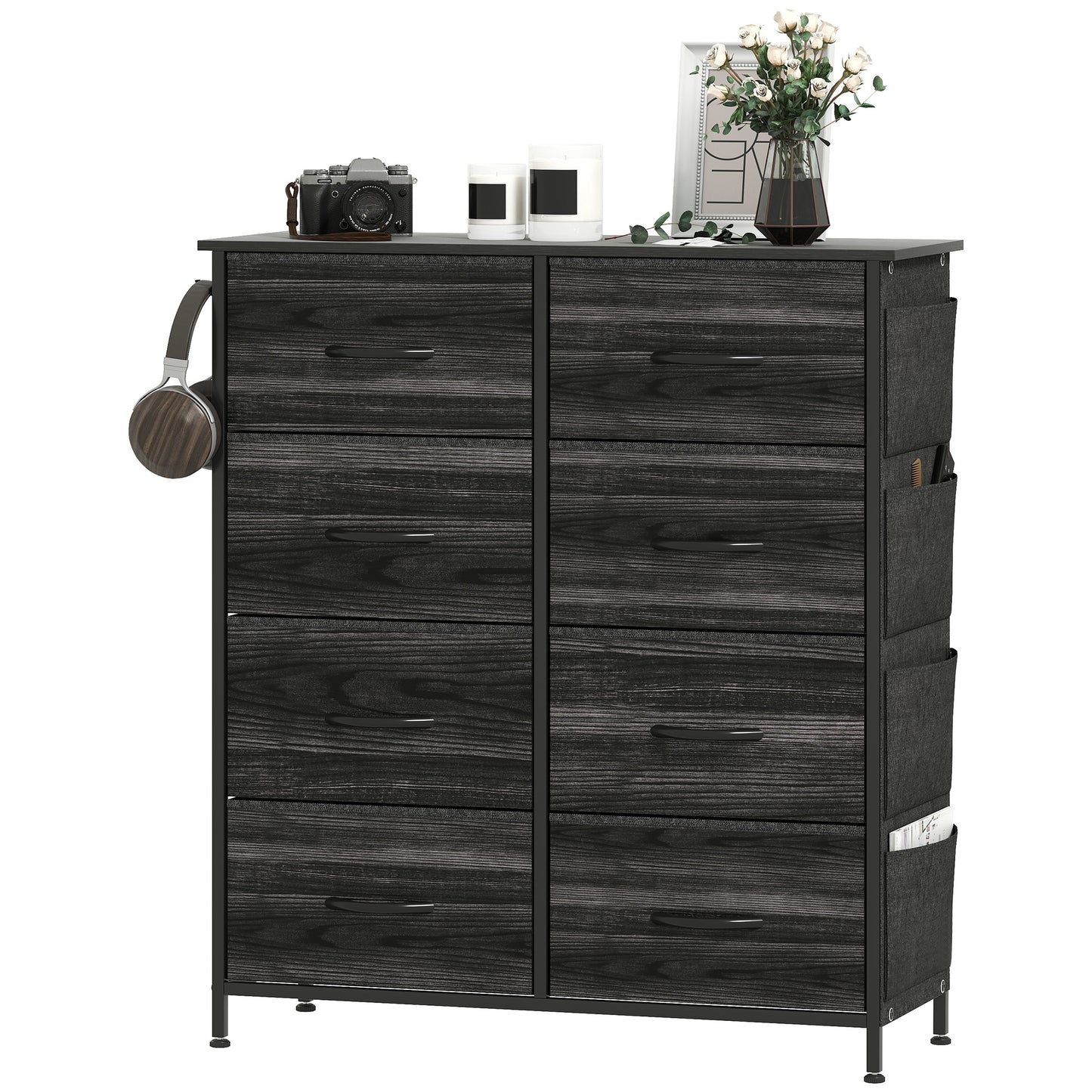 Fabric Chest of Drawers, 8 Drawer Dresser for Bedroom, Black