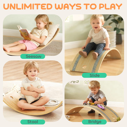 Kids Wooden Balance Board with Rope and Felt for Sensory Play