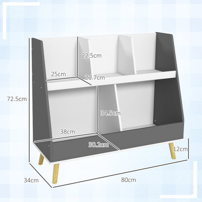 Kids Storage Shelf with 5 Compartments, Anti-Tip Device, Grey