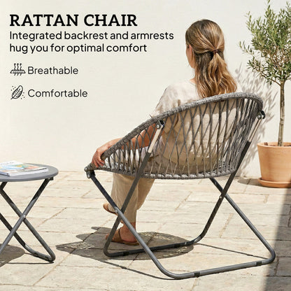 Outdoor Bistro Set, Folding Table and Rattan Chairs for 2, Grey