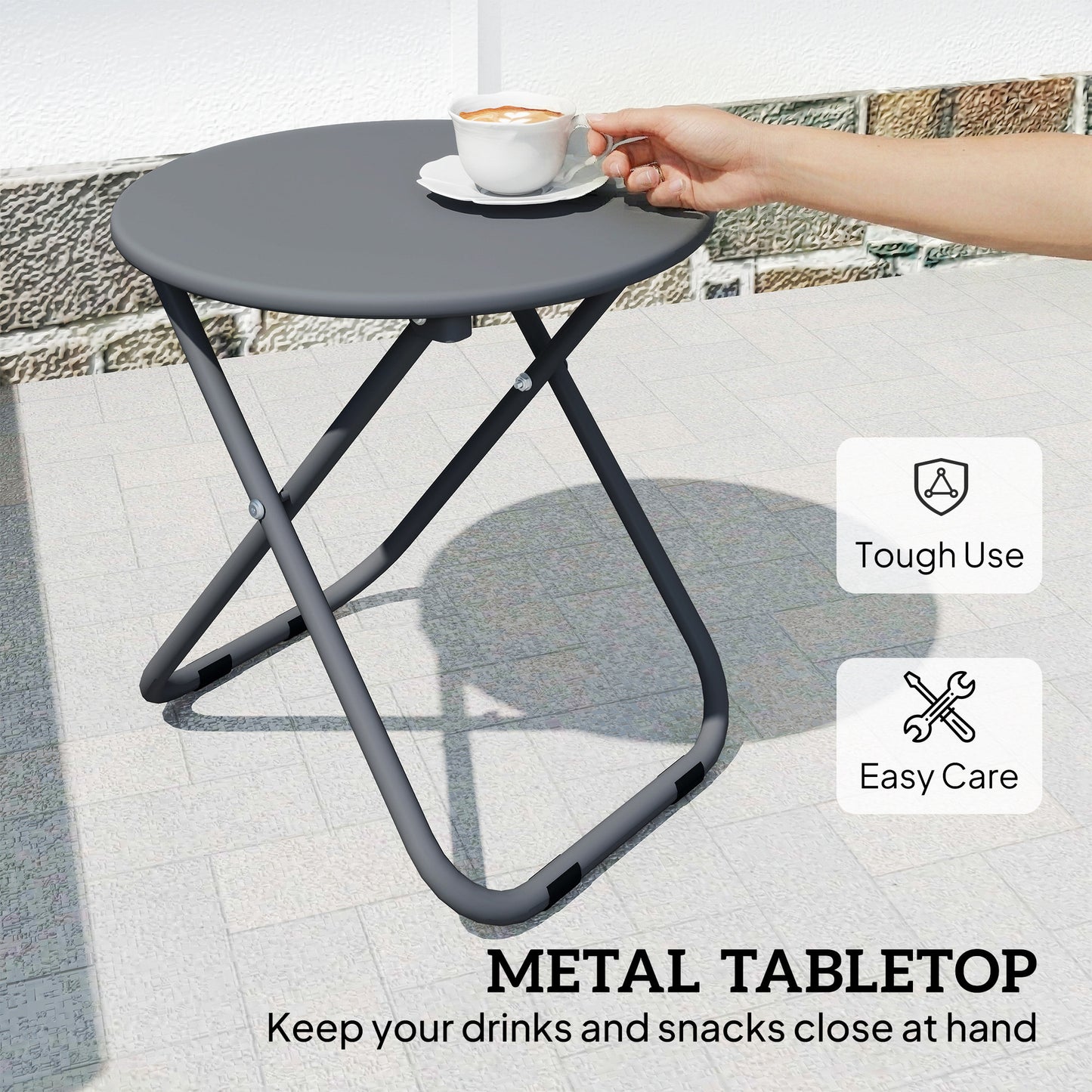 Outdoor Bistro Set, Folding Table and Rattan Chairs for 2, Grey