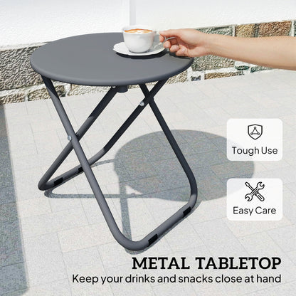 Outdoor Bistro Set, Folding Table and Rattan Chairs for 2, Grey