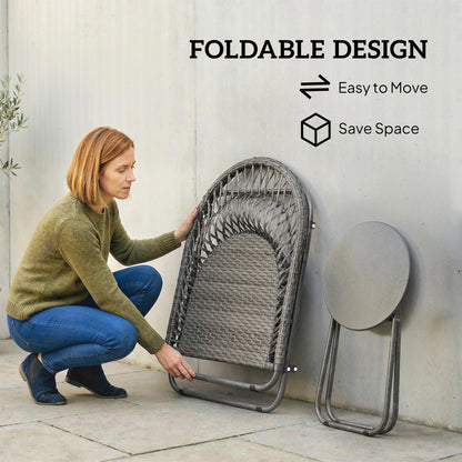 Outdoor Bistro Set, Folding Table and Rattan Chairs for 2, Grey