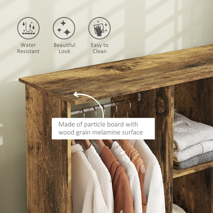 Mobile Double Open Wardrobe w/ Clothes Hanging Rail, Rustic Brown
