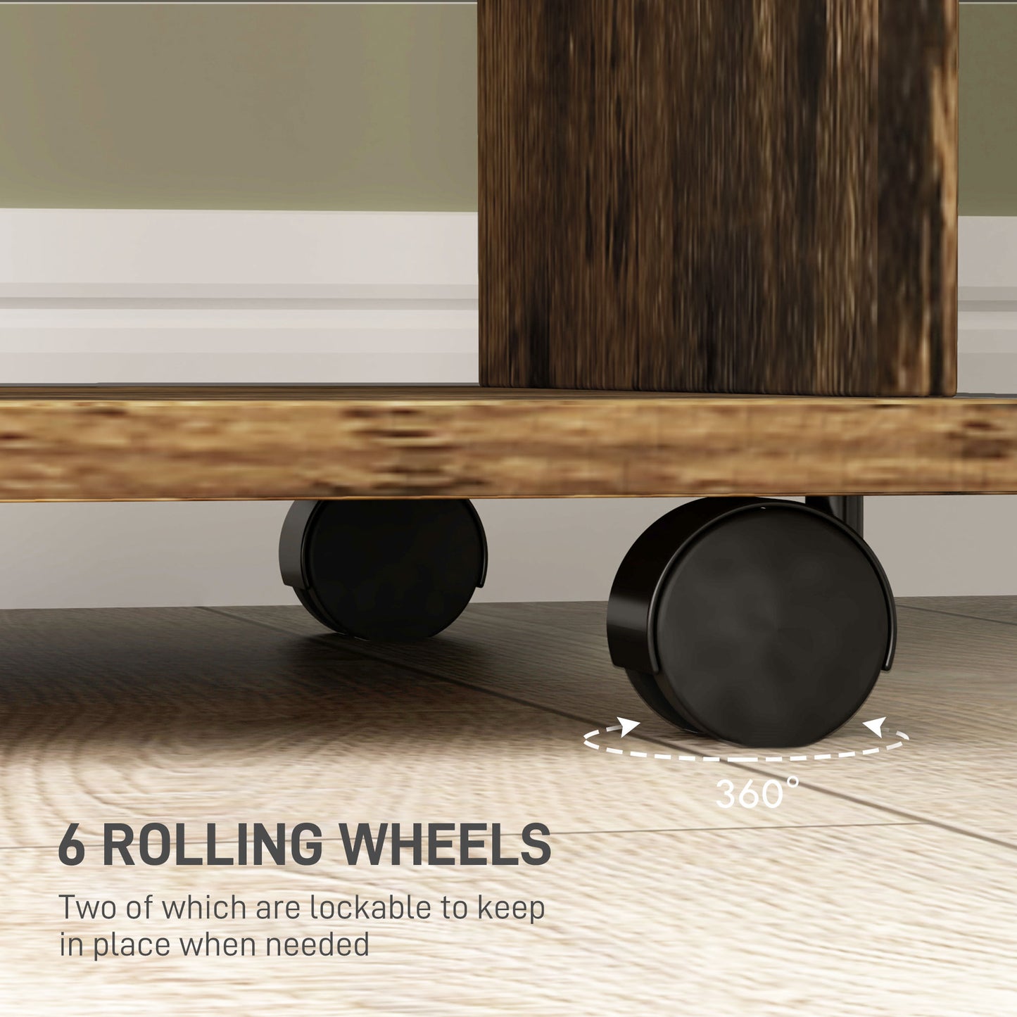 Mobile Double Open Wardrobe w/ Clothes Hanging Rail, Rustic Brown