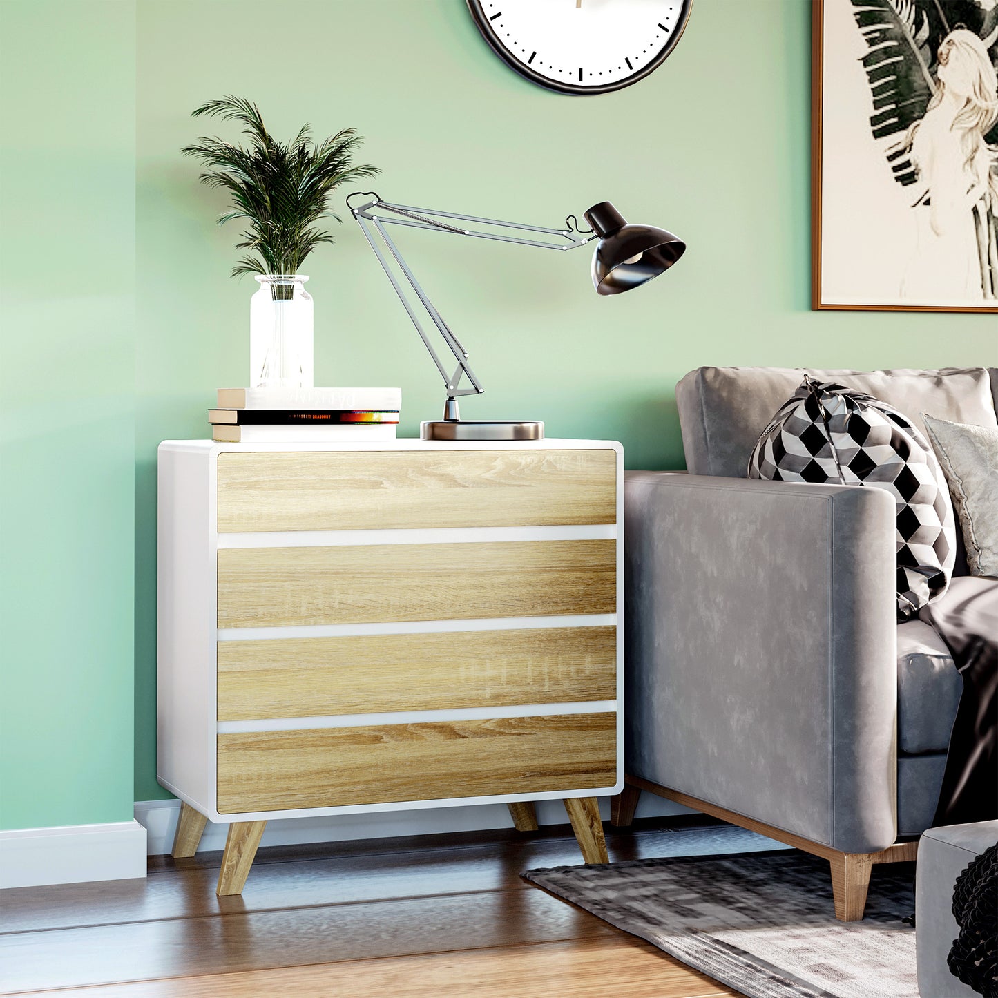 Chest of Drawers, 4 Drawer Storage Cabinet Organiser for Bedroom, Oak