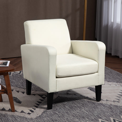 Modern Accent Chair, Occasional Chair with Rubber Wood Legs for Living Room, Bedroom, Cream White