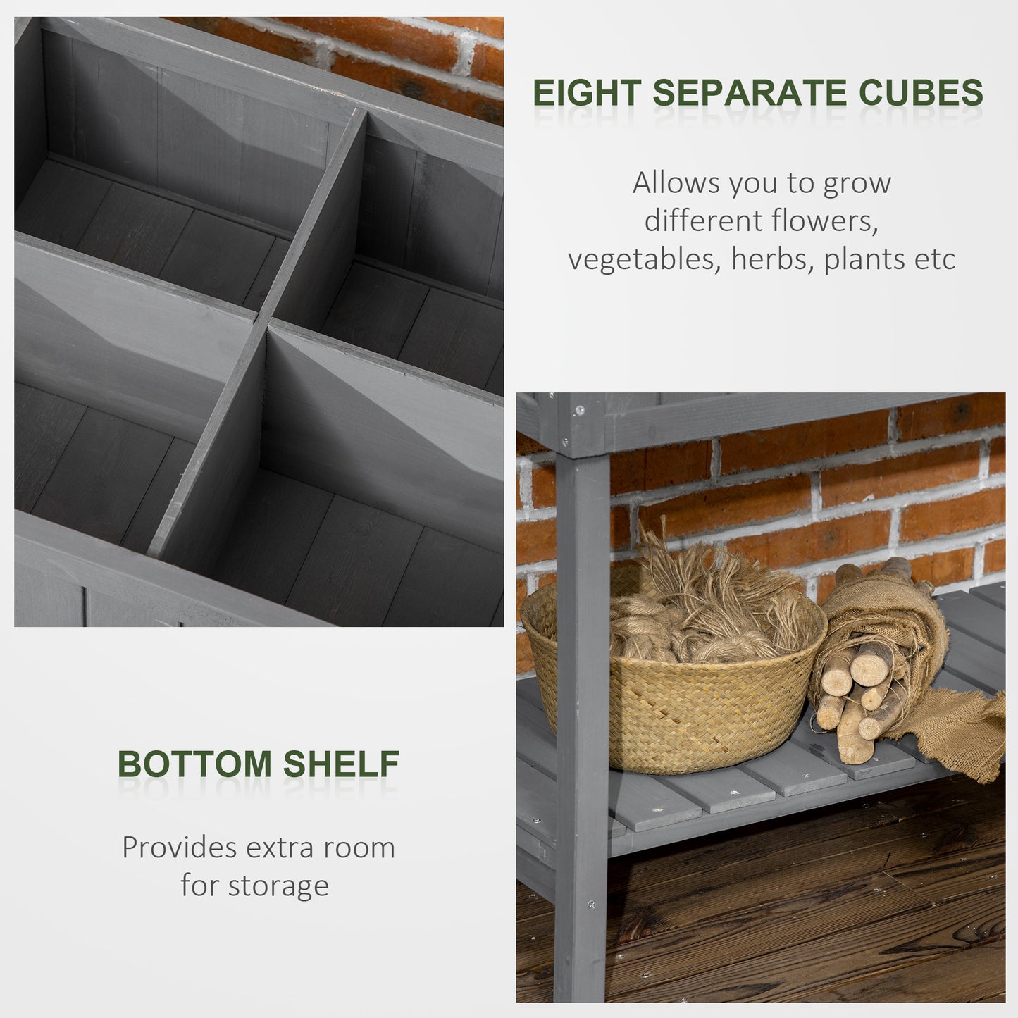 Wooden Herb Planter Stand 8 Cubes Bottom Shelf Raised Bed Dark Grey