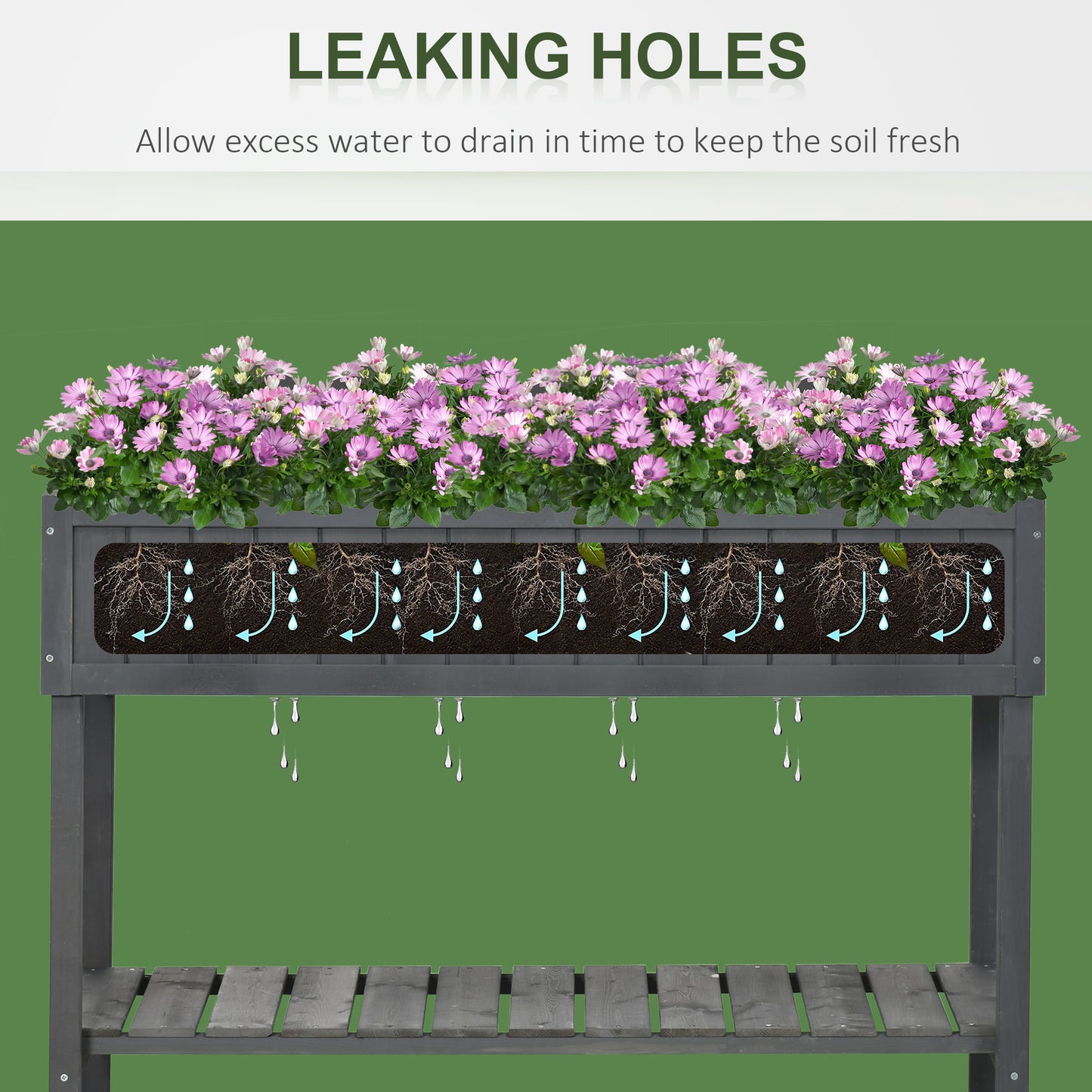 Wooden Herb Planter Stand 8 Cubes Bottom Shelf Raised Bed Dark Grey