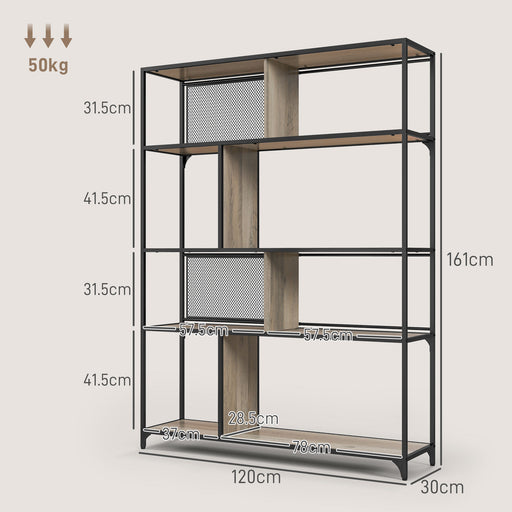 Industrial 5 Tier Book Shelf with Sliding Mesh Doors, for Living Room