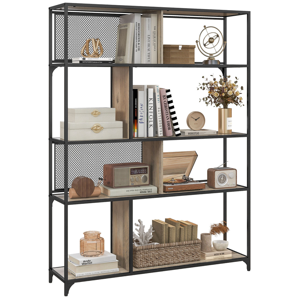 Industrial 5 Tier Book Shelf with Sliding Mesh Doors, for Living Room