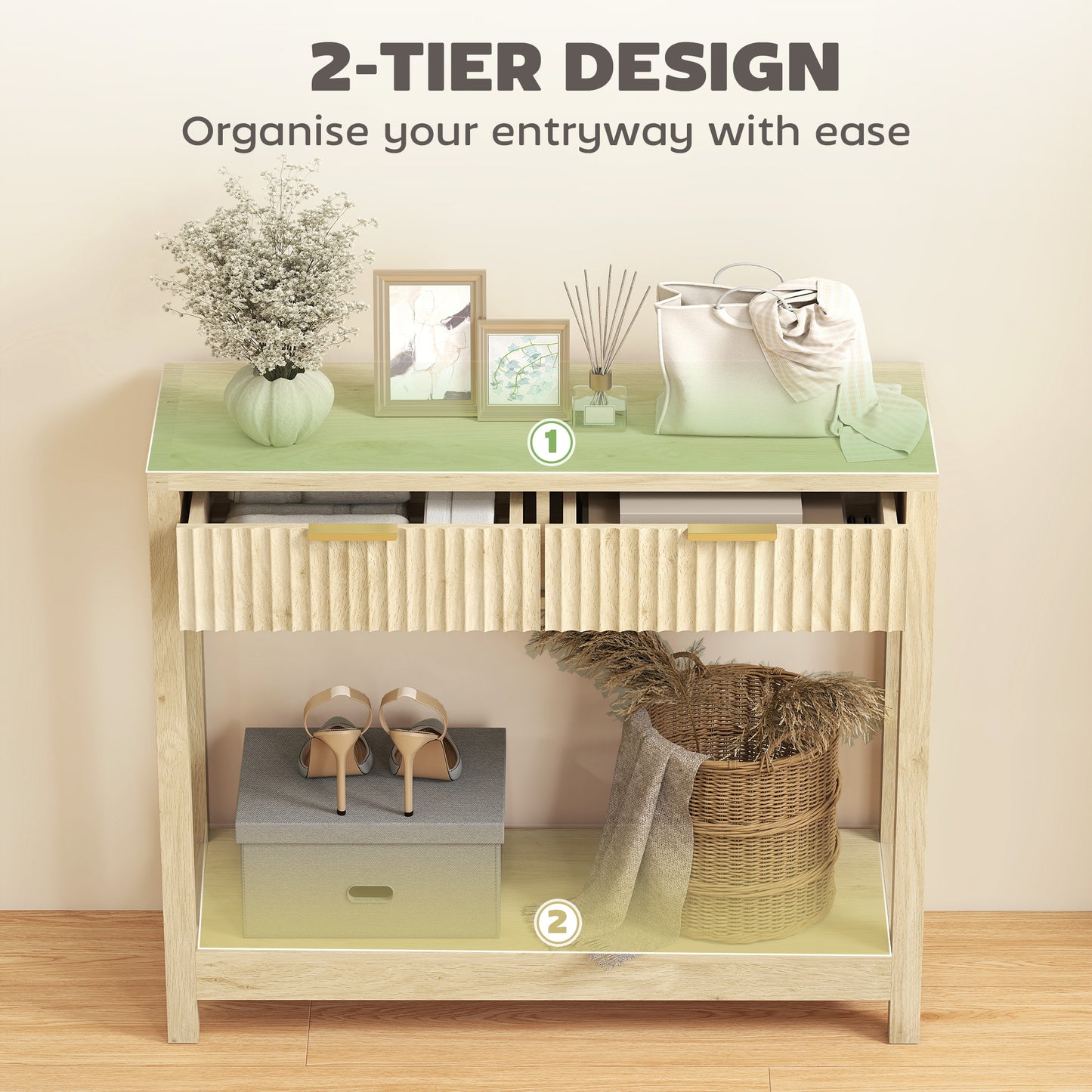 Modern Console Table with Fluted Panel Drawers, Narrow Hallway Table