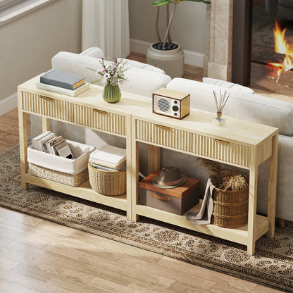 Modern Console Table with Fluted Panel Drawers, Narrow Hallway Table