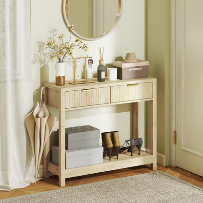 Modern Console Table with Fluted Panel Drawers, Narrow Hallway Table