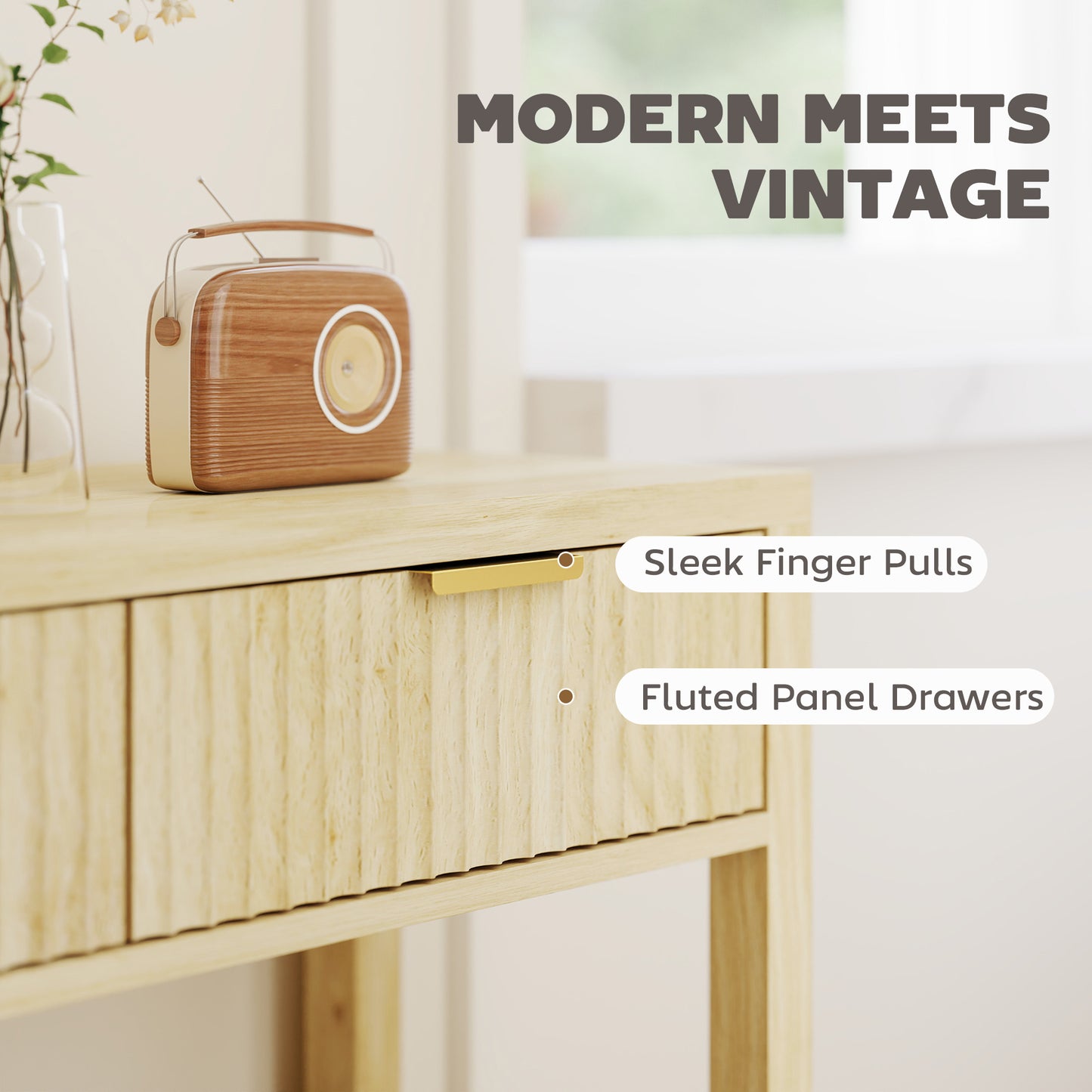 Modern Console Table with Fluted Panel Drawers, Narrow Hallway Table