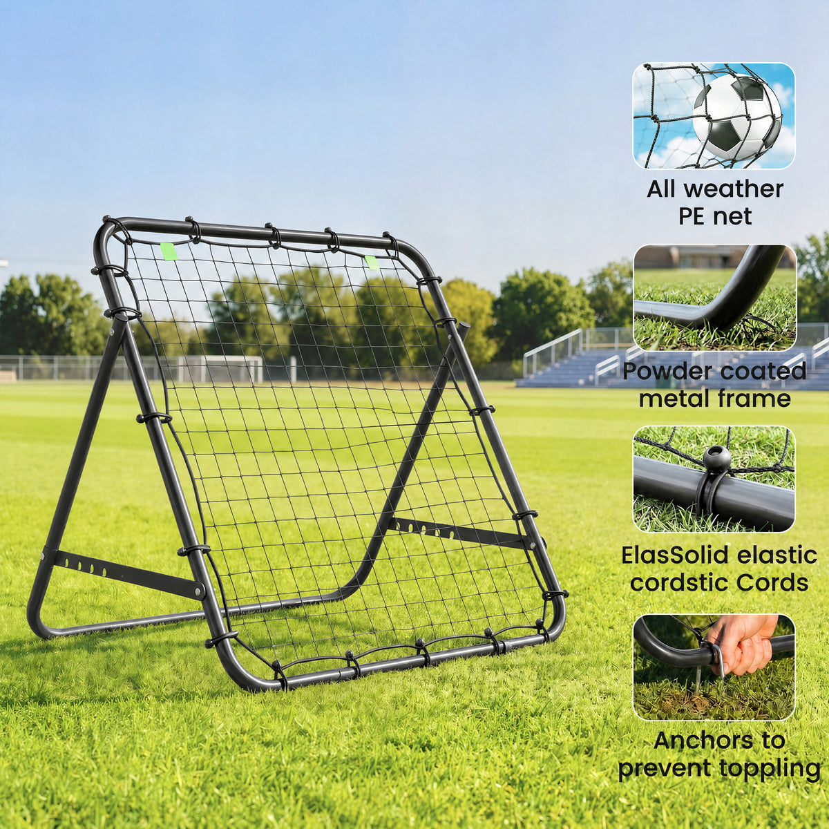 Rebounder Net Adults Football Training Aid Adjustable Black