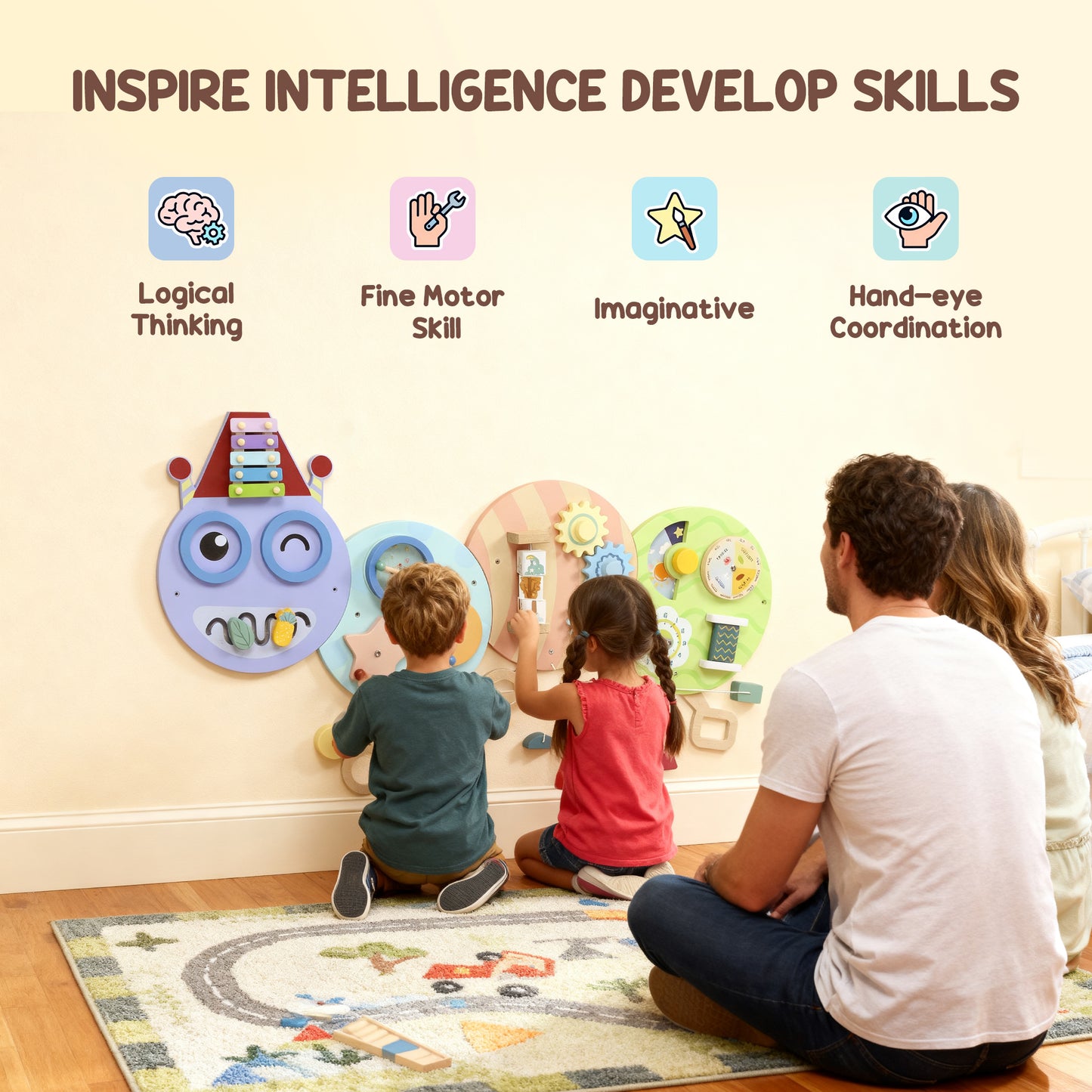 Caterpillar Busy Board, Sensory Wall Toy for Toddlers 3+