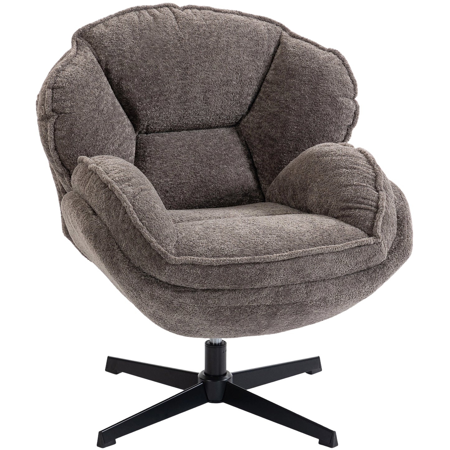 Modern Wingback Accent Chair, Velvet Armchair with Four-Star Base, S-Springs, Swivel, Grey