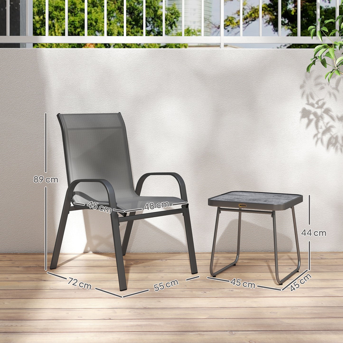 3PCs Bistro Set with Breathable Mesh Fabric Stackable Chairs Light Grey