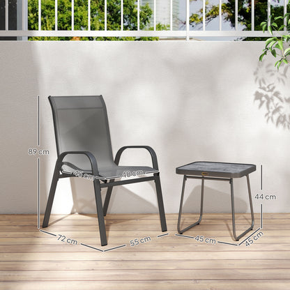 3PCs Bistro Set with Breathable Mesh Fabric Stackable Chairs Light Grey